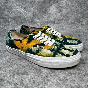 Vans Della Authentic Batik Floral Green Yellow Canvas Sneakers Mens 7 Womens 8.5